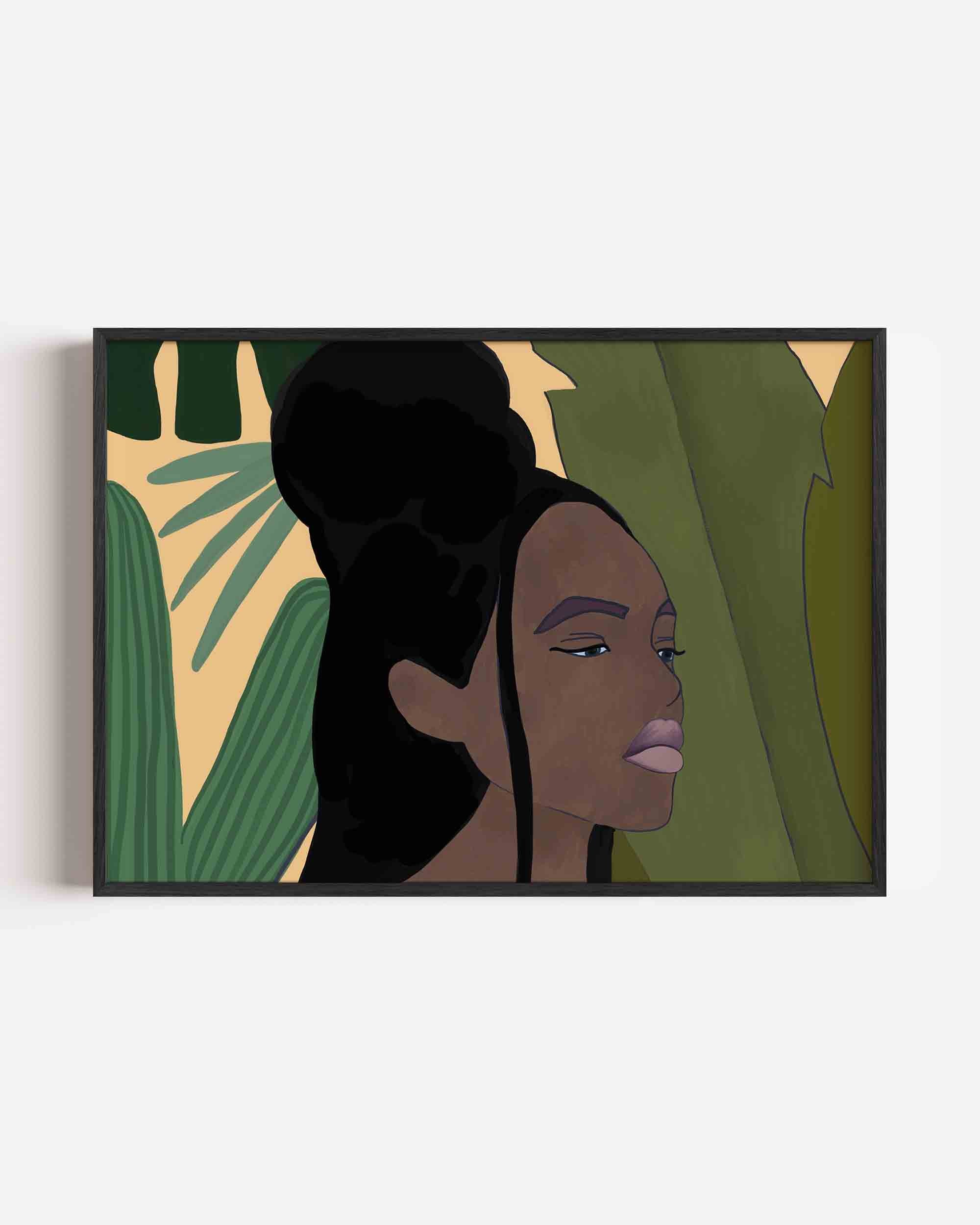 Vrouw met groene bladeren Poster