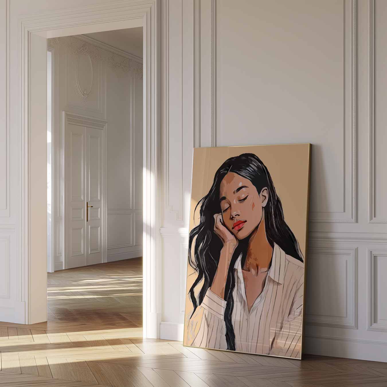 Dromerige Vrouw Portret Poster-WallArtistic