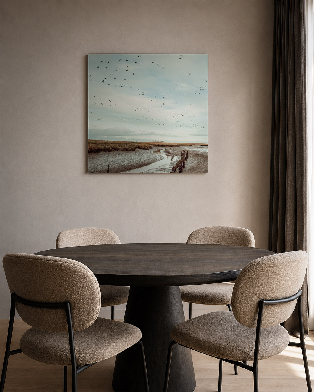 Vogels boven landschap Kunstwerk