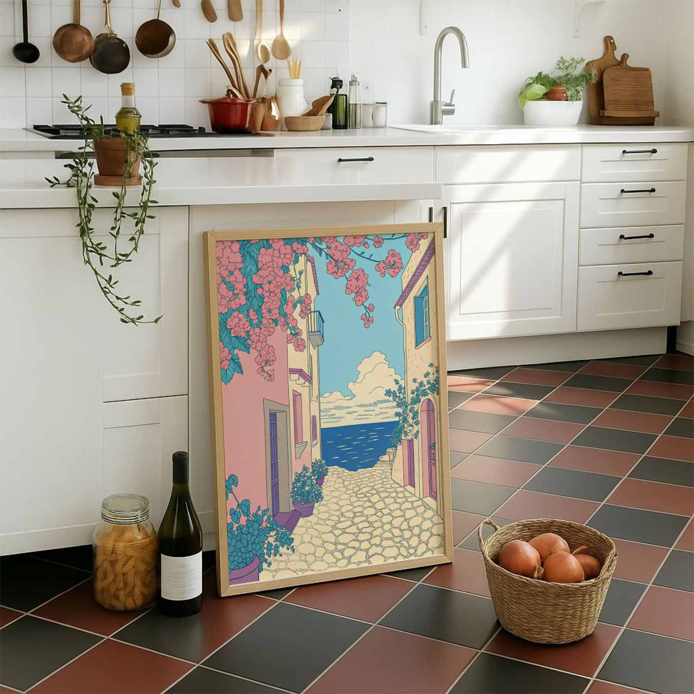 Romantische Straat aan Zee Poster-WallArtistic