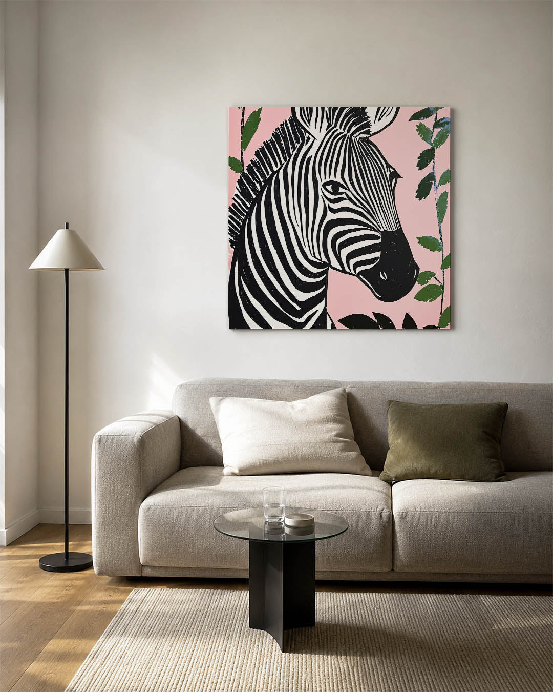 Zebra op roze achtergrond Kunstwerk