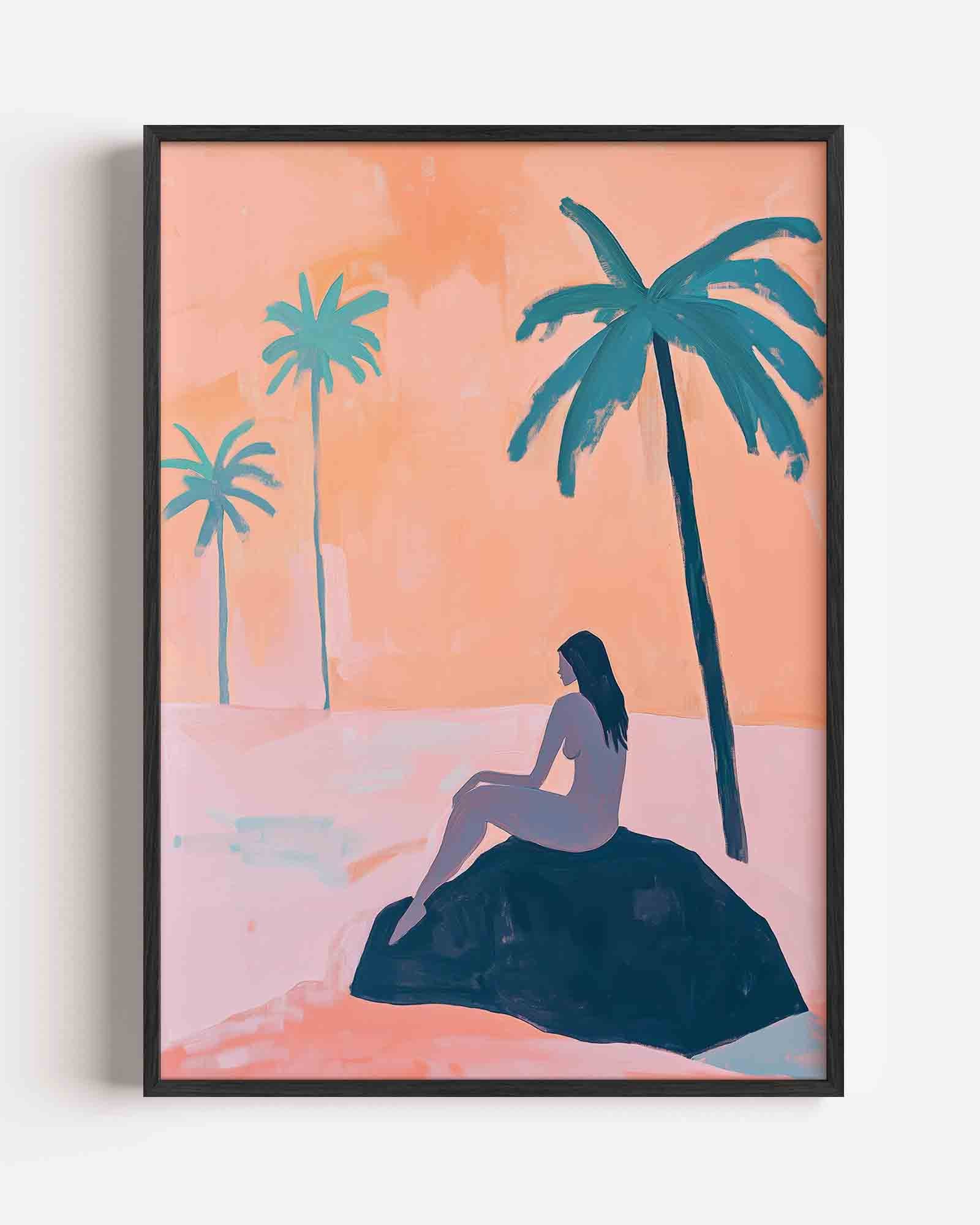 Zittende figuur met palmbomen Poster
