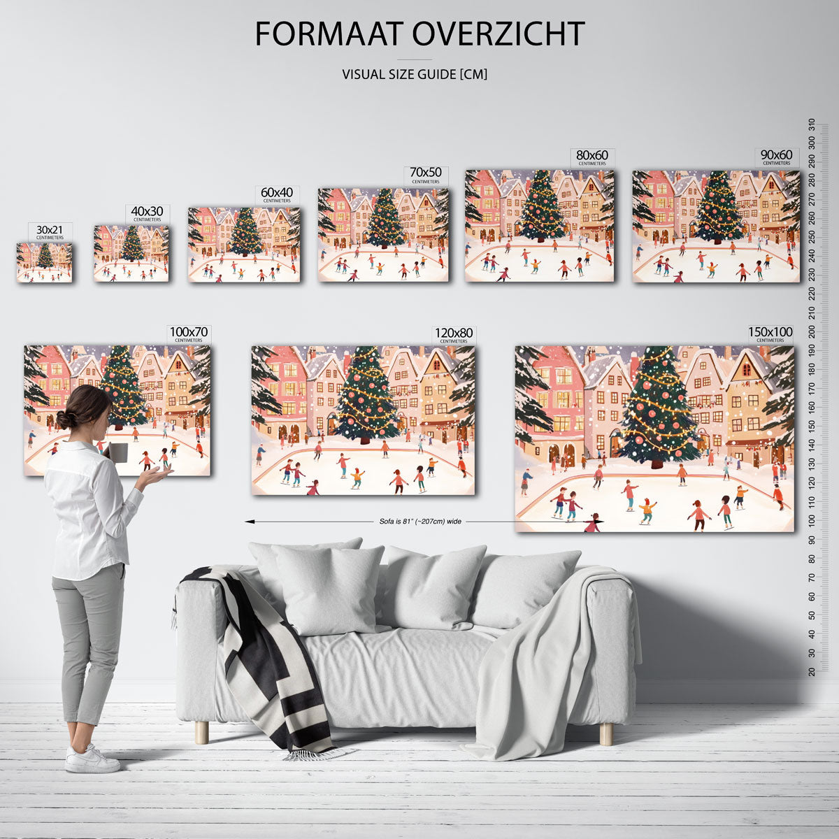 Schaatsende kinderen en kerstboom Poster