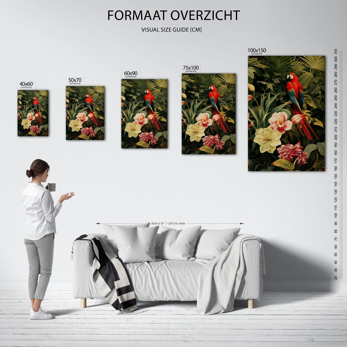 Exotische vogel en bloemen Kunstwerk