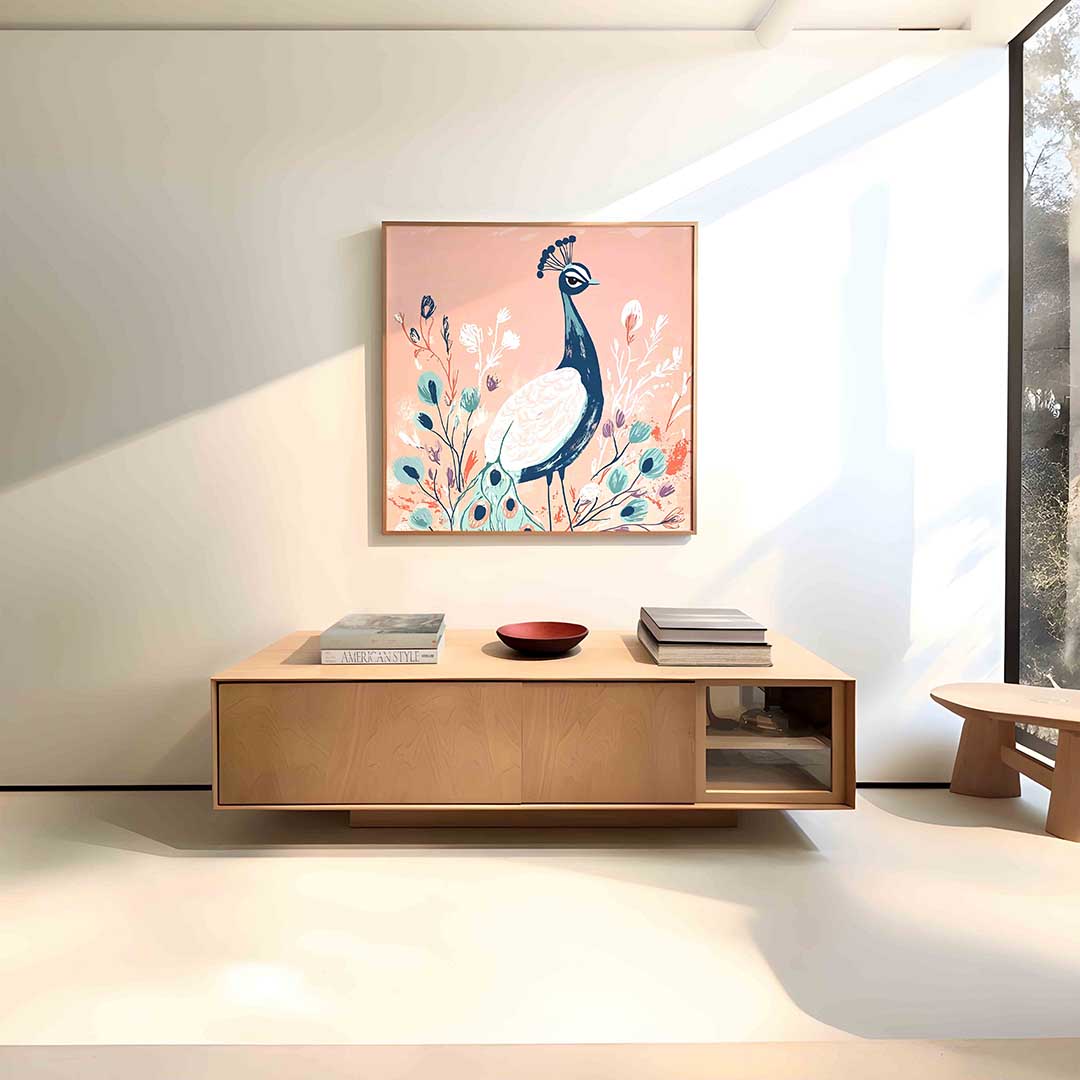 Pauw met bloemen Poster