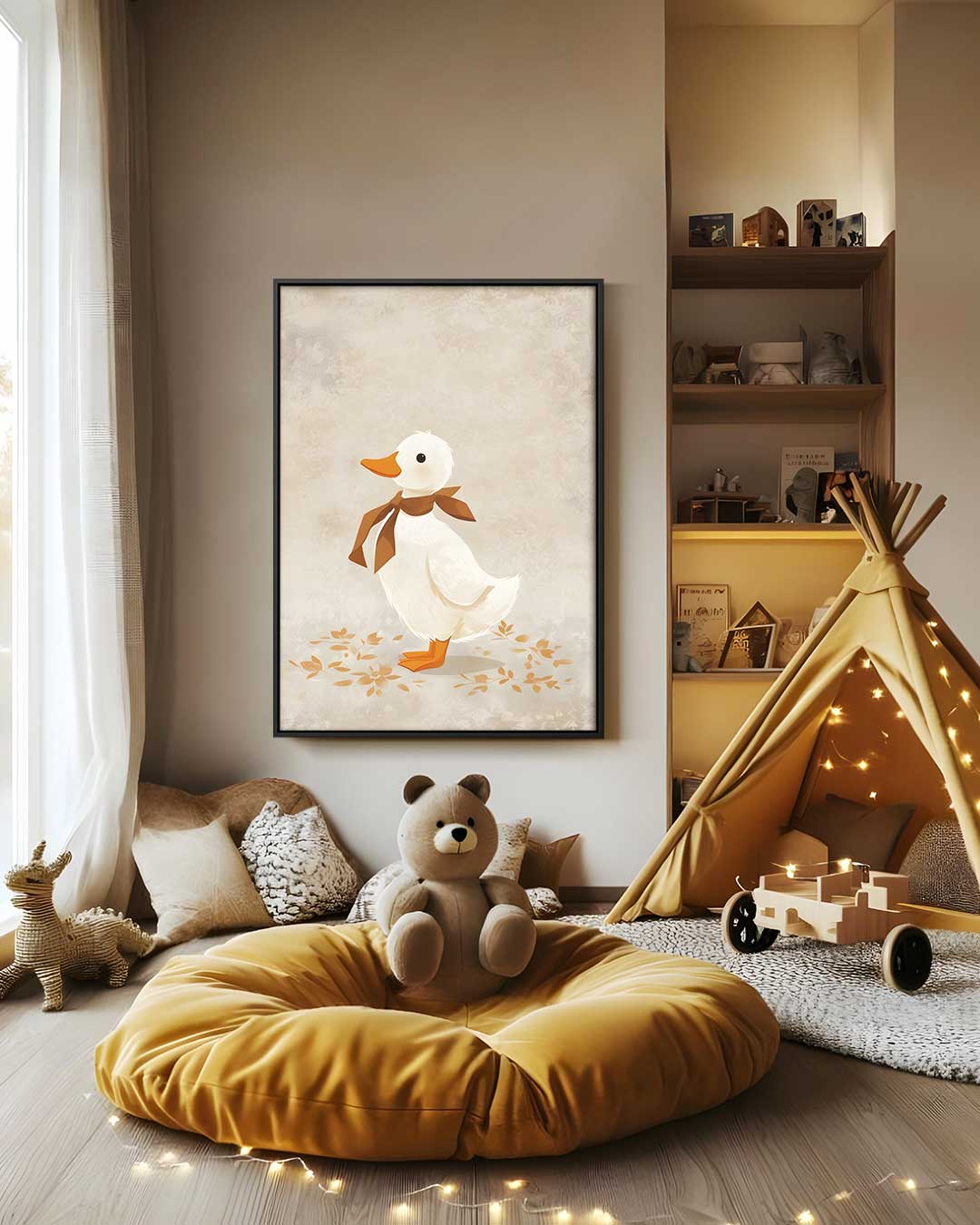 Schattige Eend met Sjaaltje Kunstwerk-canvas-dibond-plexiglas-wanddecoratie-WallArtistic