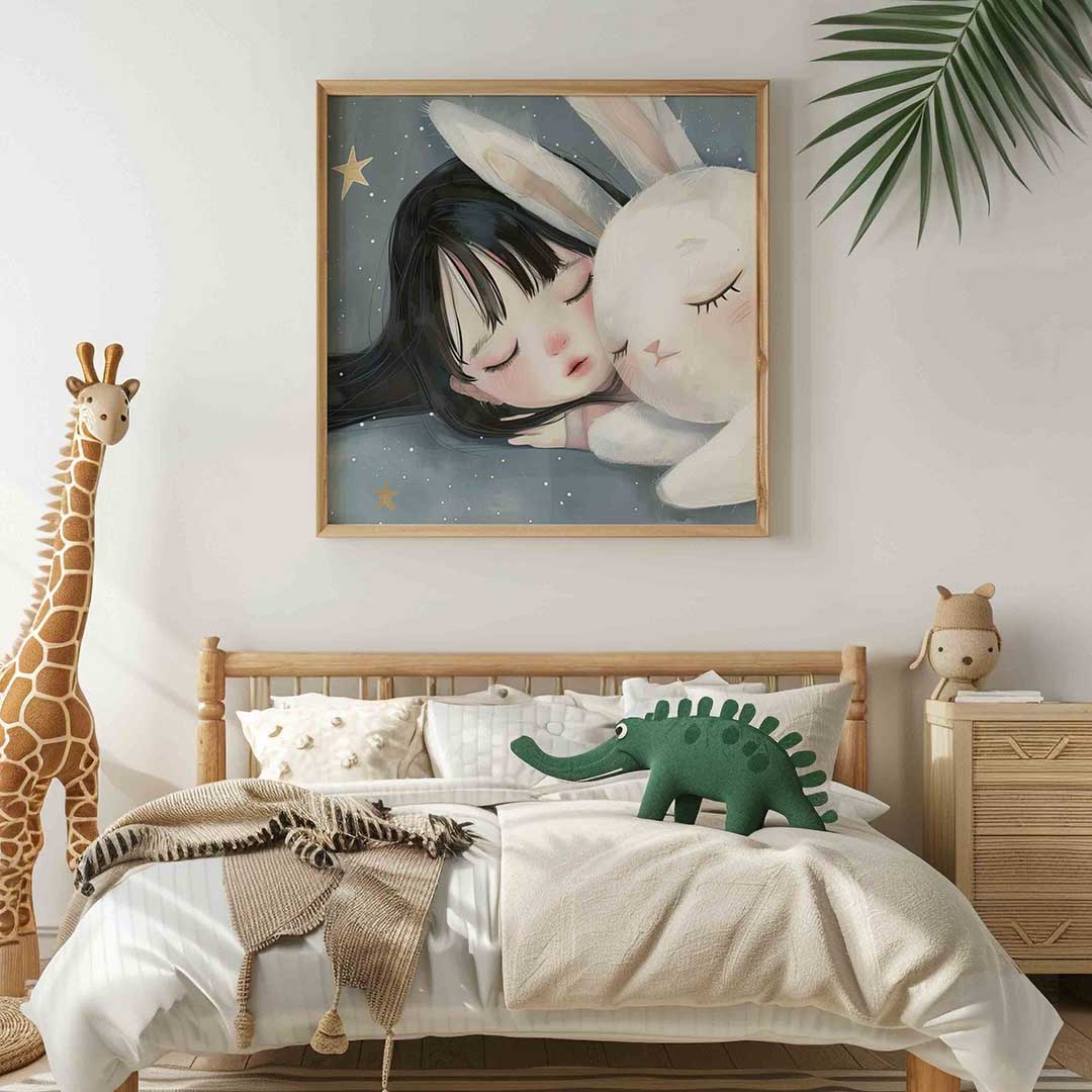 Slapend meisje en konijn Poster