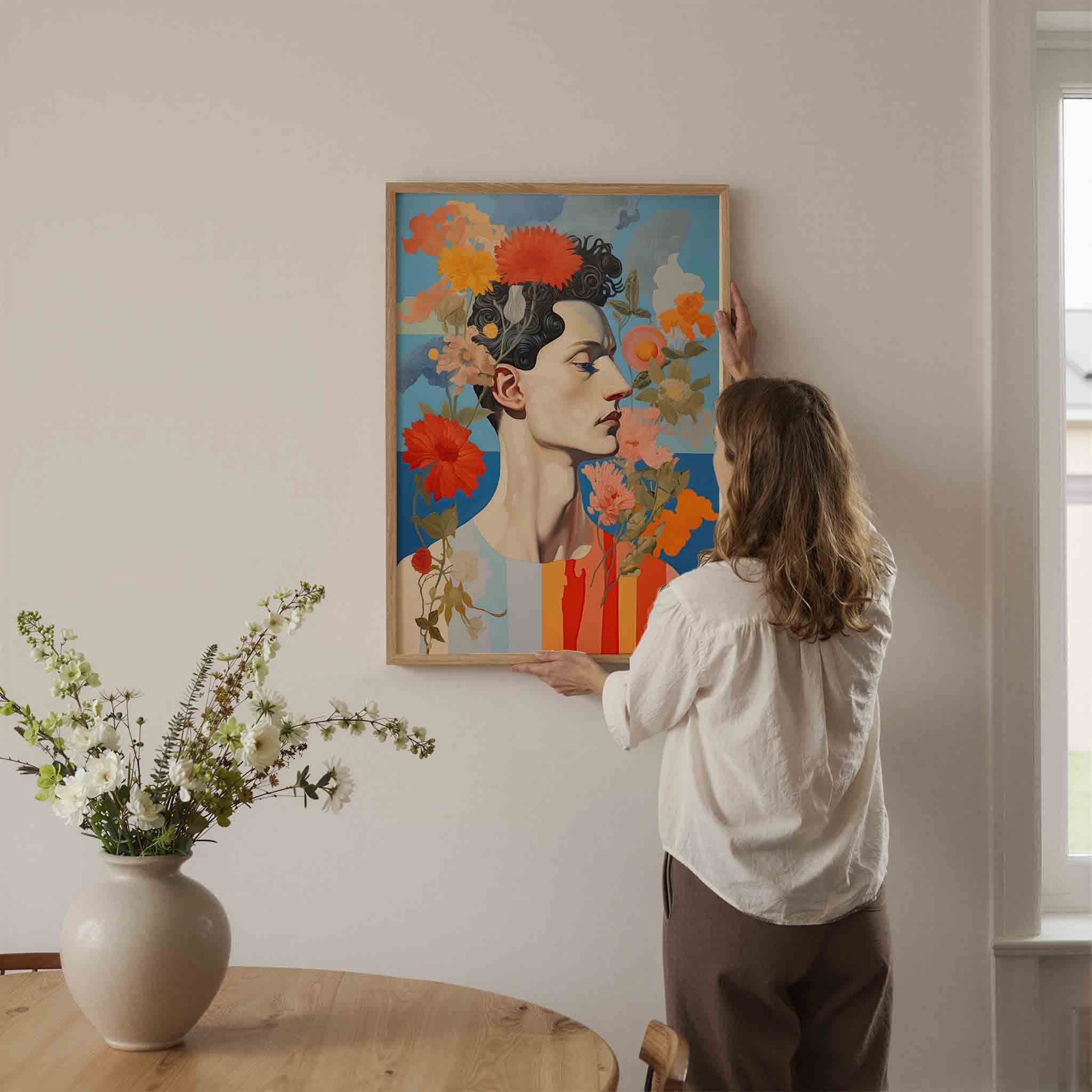 Bloemen en profiel Poster