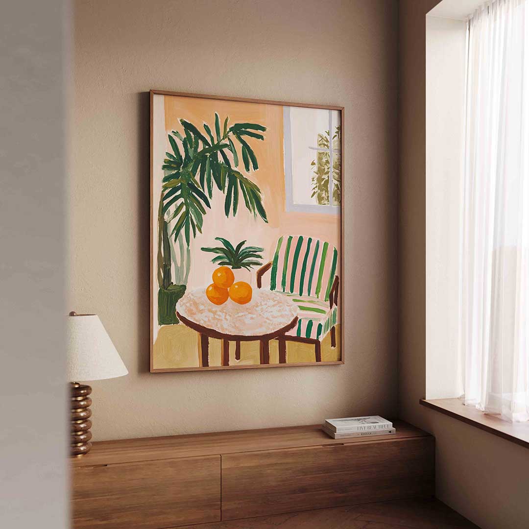 Interieur met sinaasappels Poster