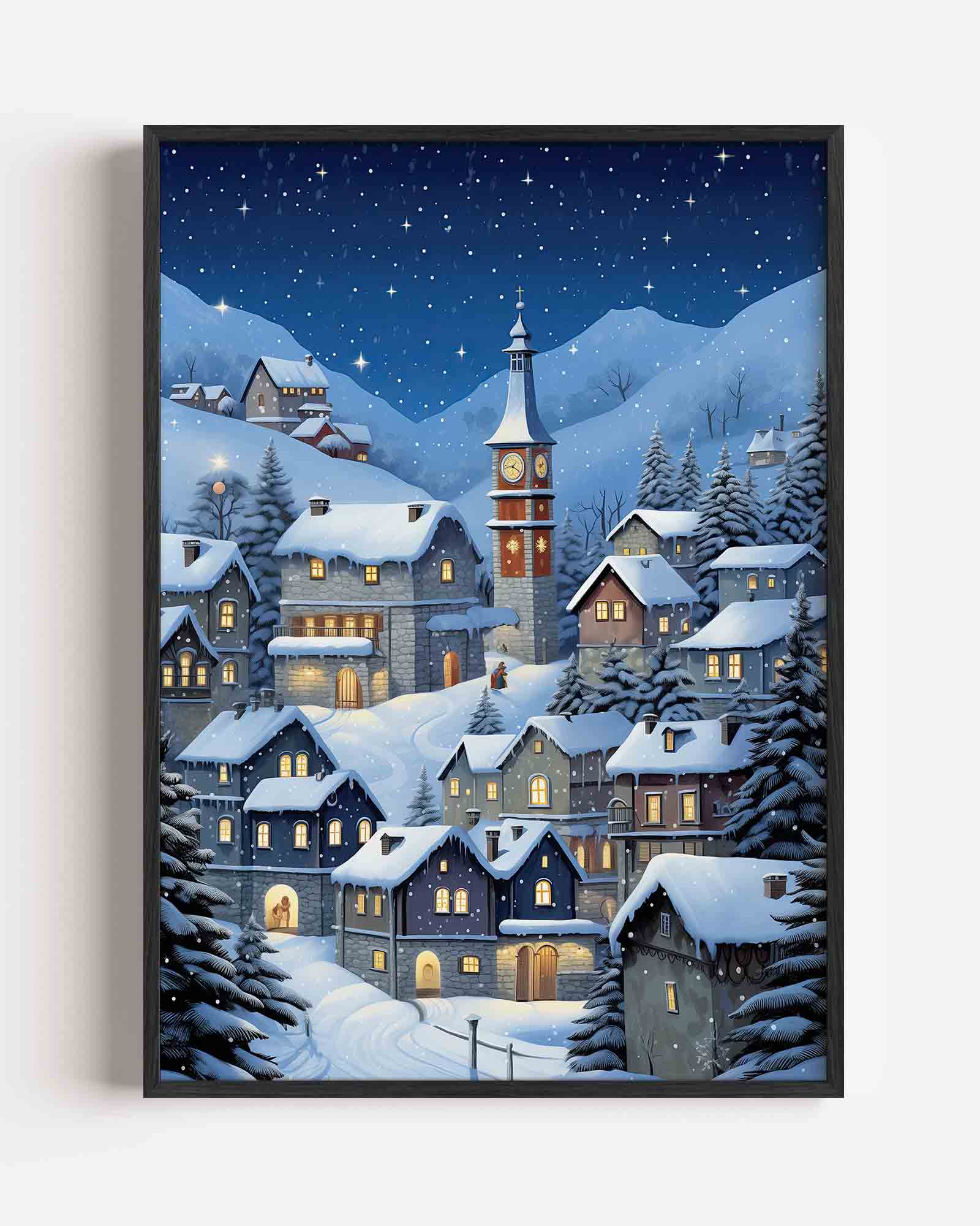 Sneeuwlandschap met huizen Poster