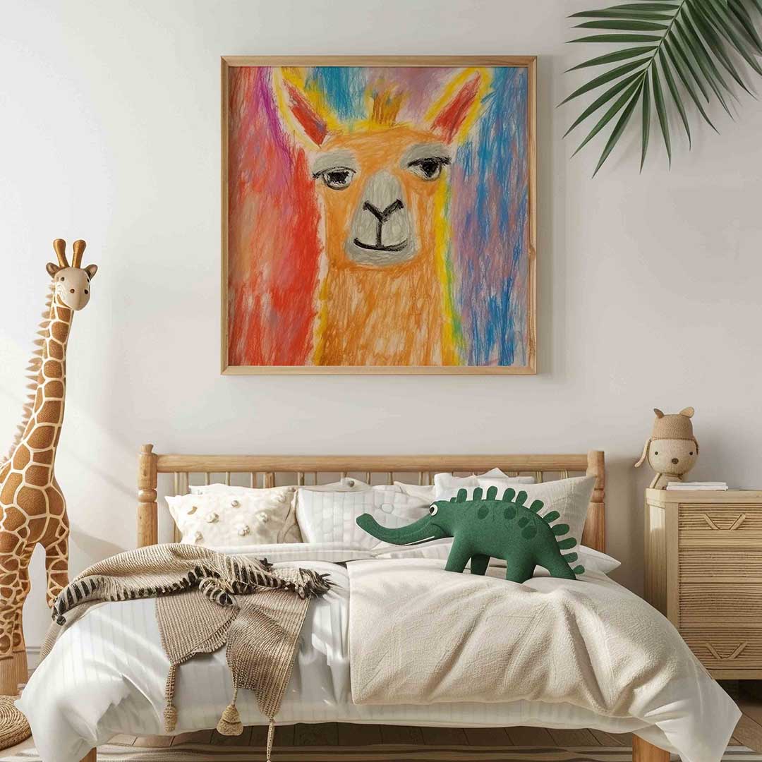 Lama met kleurrijke achtergrond Poster