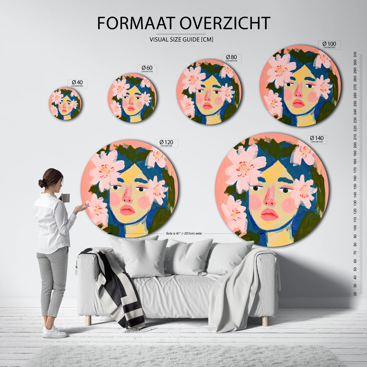 Portret met bloemen Muurcirkel