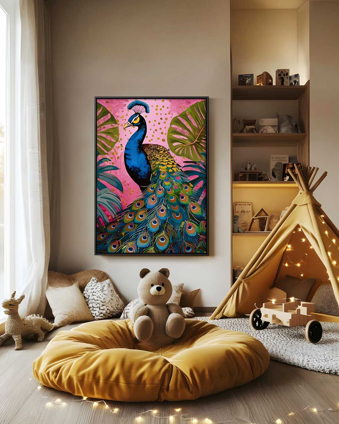 Prachtige Pauw in het Paradijs Kunstwerk-canvas-dibond-plexiglas-wanddecoratie-WallArtistic
