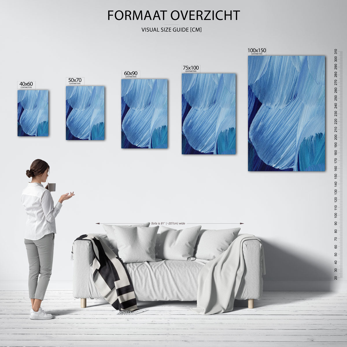 Dynamische blauwe borstels Kunstwerk