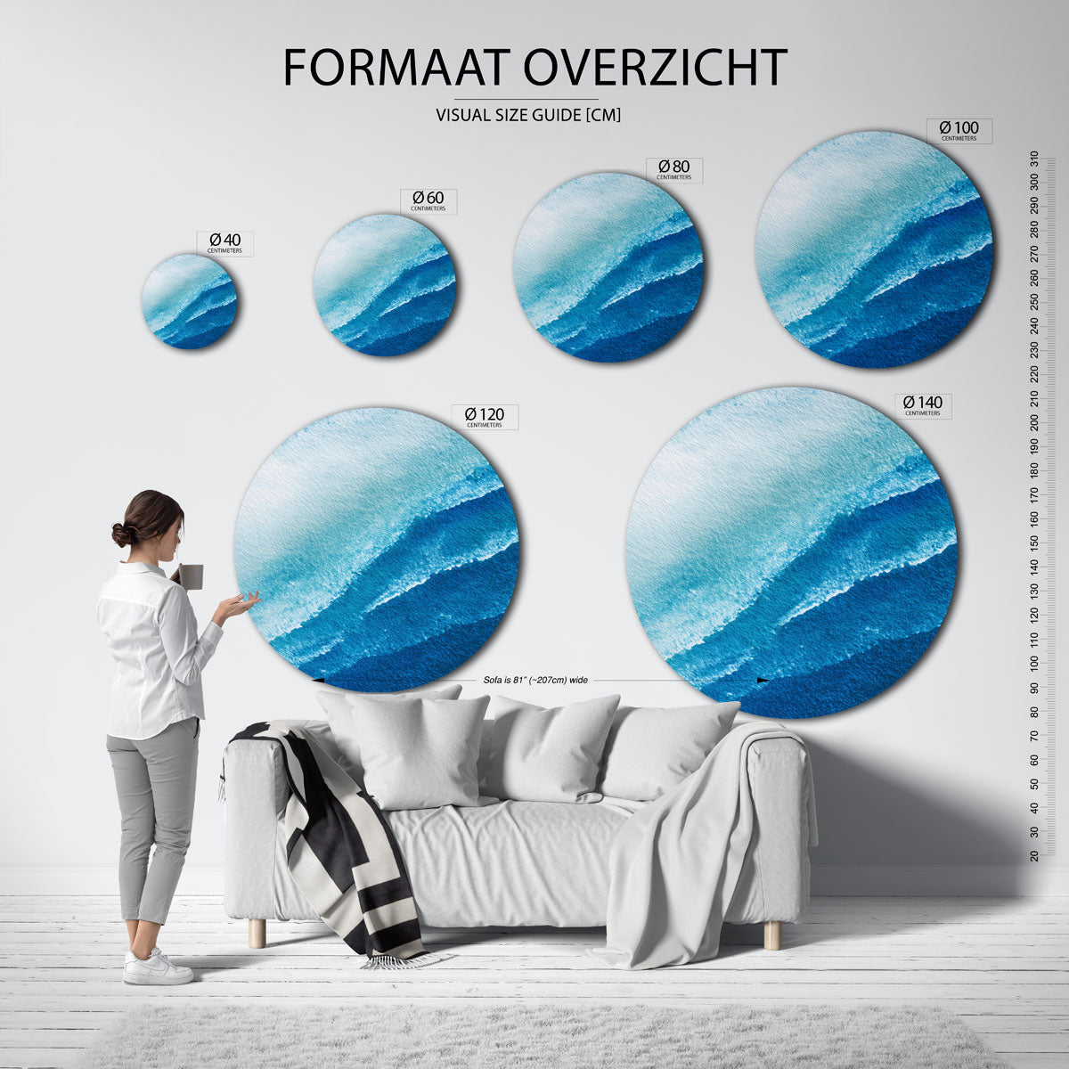 Blauwe golven Muurcirkel