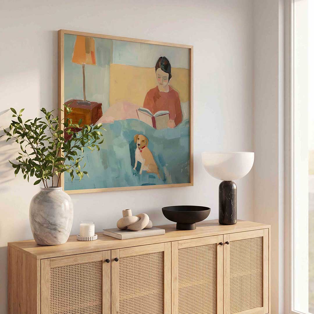 Lezende vrouw met hond Poster