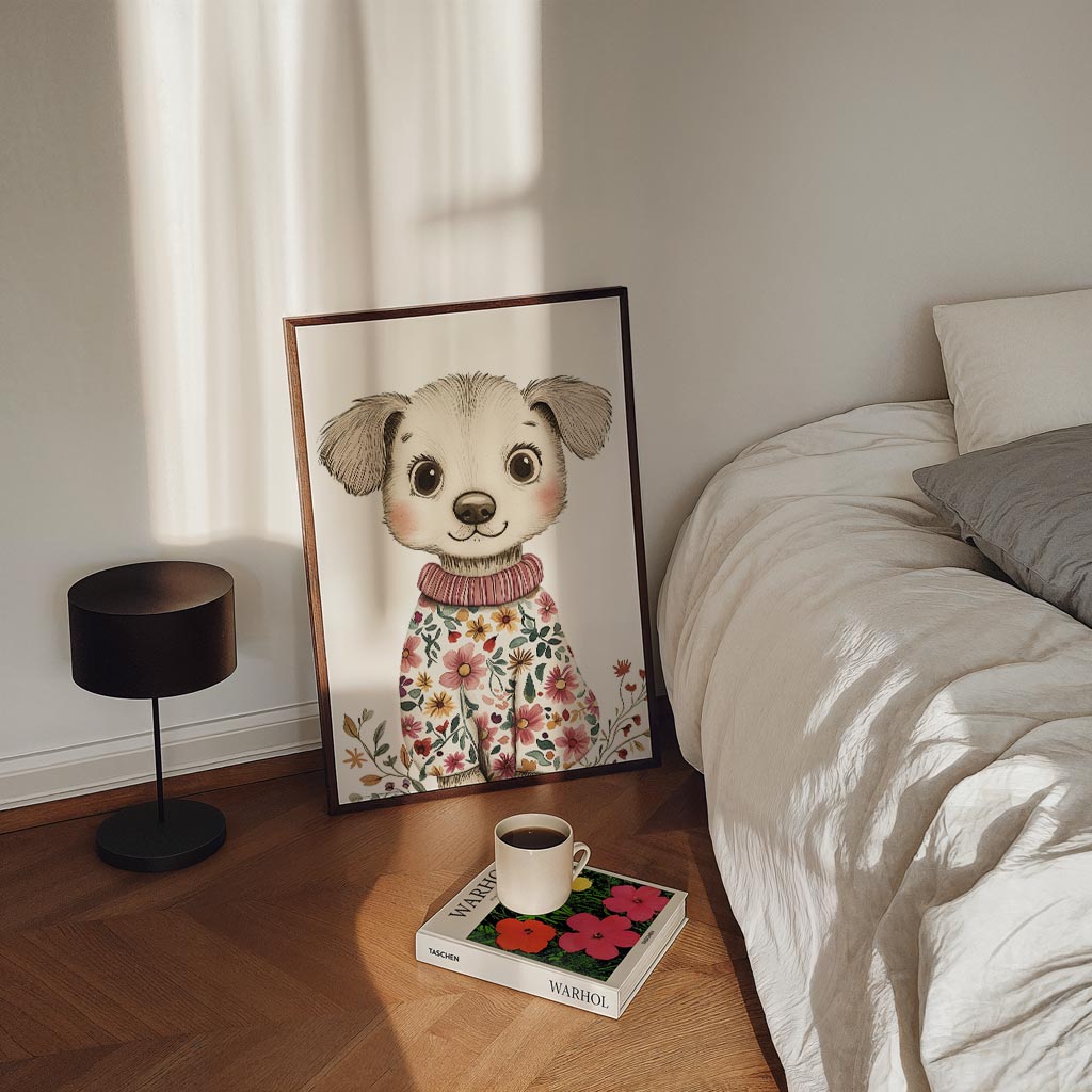 Schattige Puppy met Bloemen Trui Poster-WallArtistic