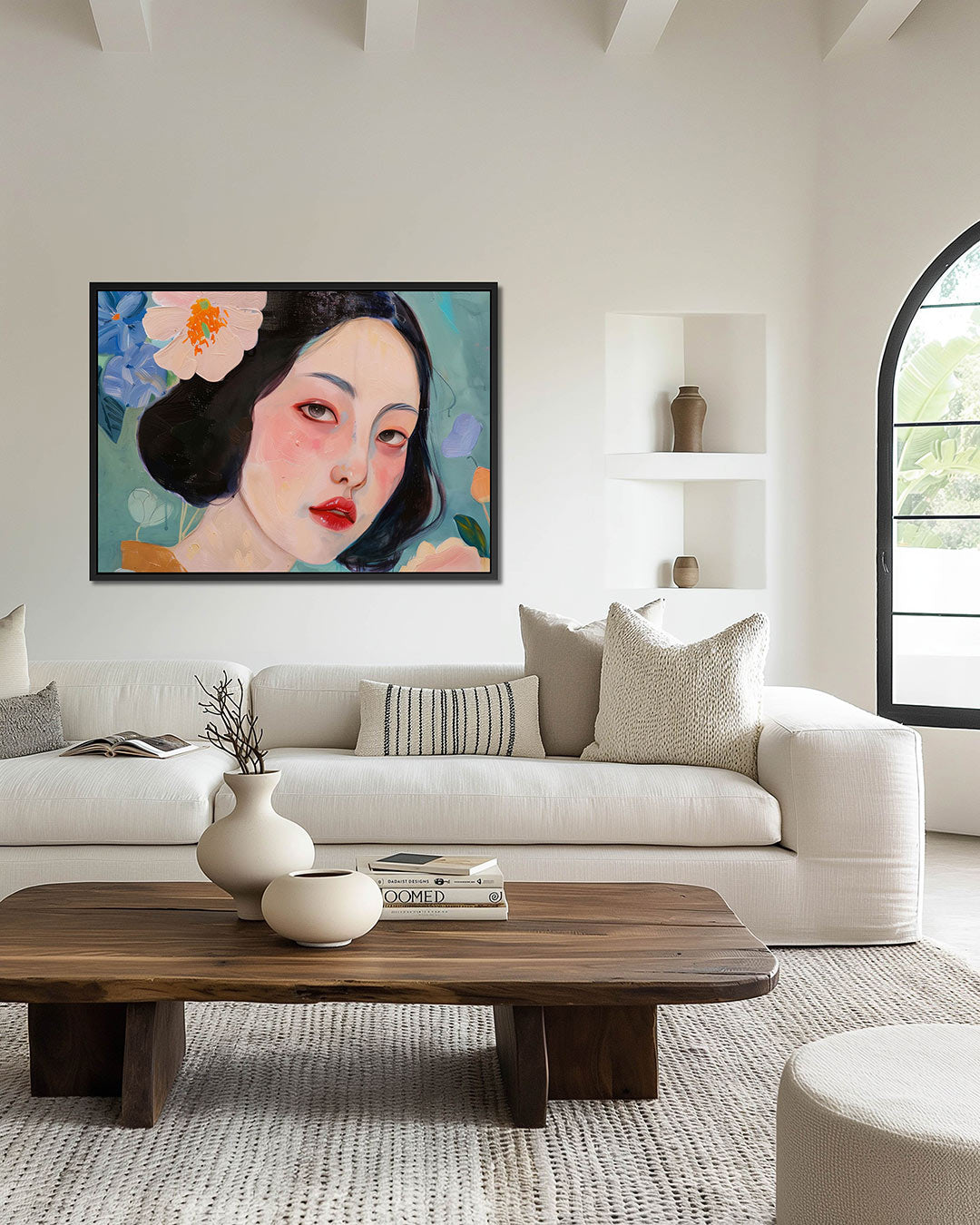 Vrouwelijk portret bloemen Kunstwerk