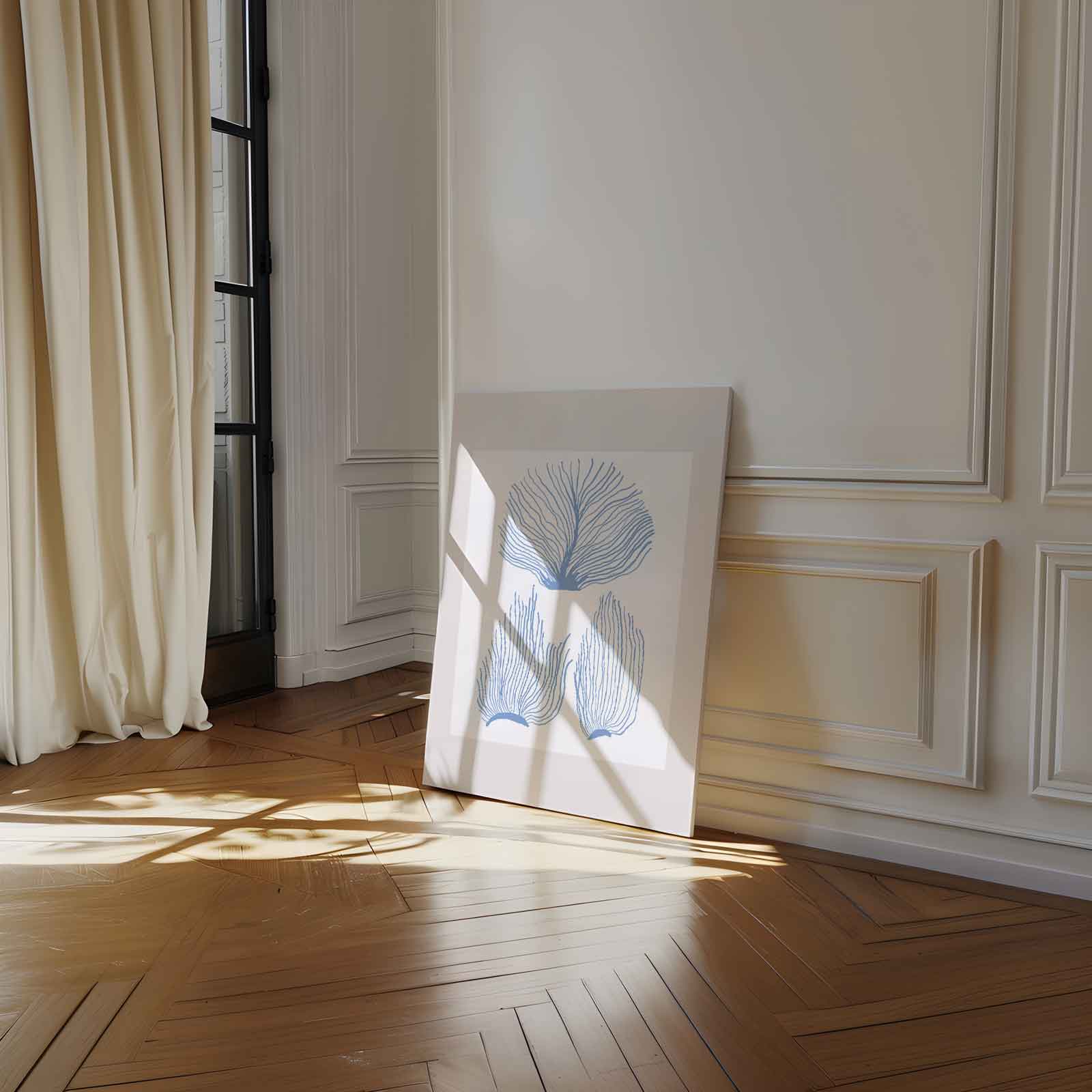 Blauwe Zeeplanten Illustratie Kunstwerk-canvas-dibond-plexiglas-wanddecoratie-WallArtistic