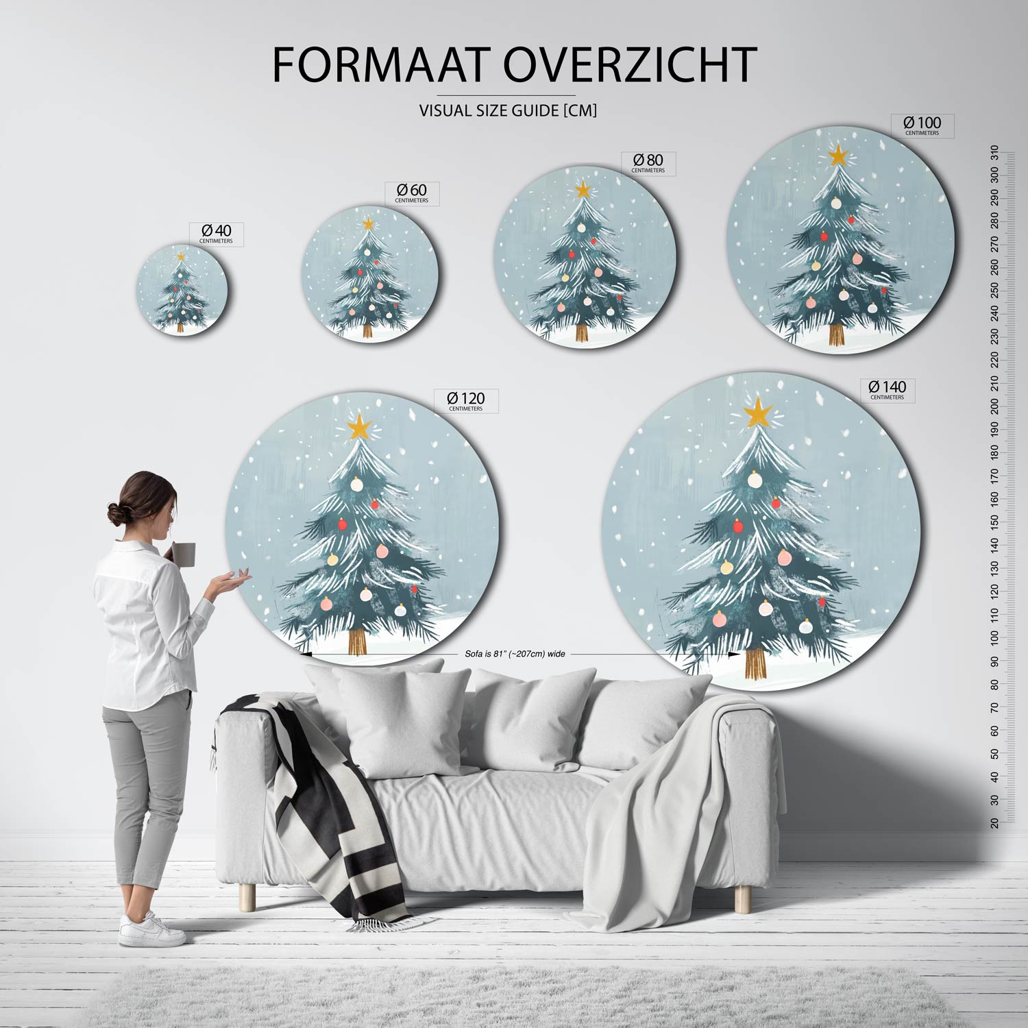 Kerstboom met sneeuw Muurcirkel