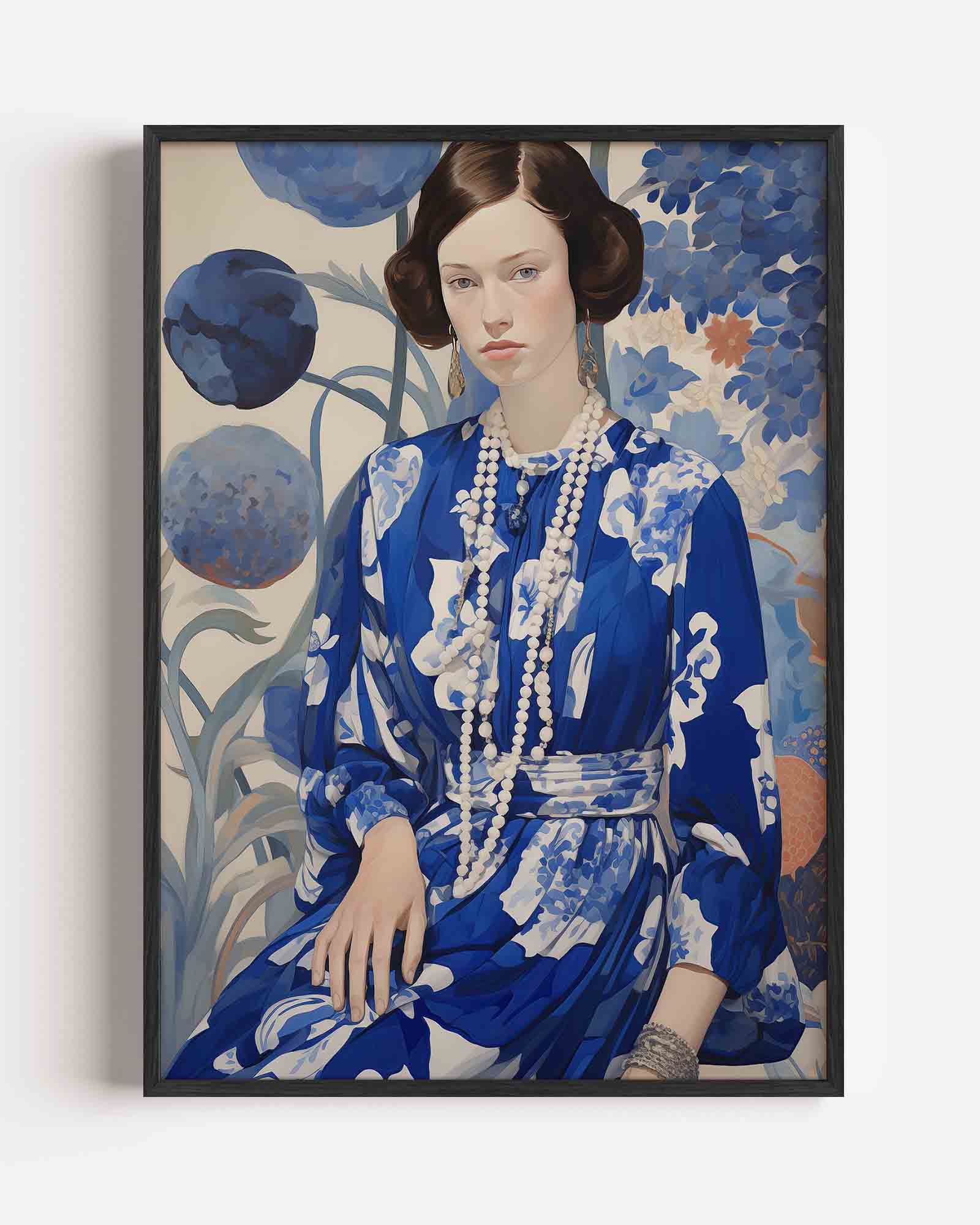 Vrouw in blauwe jurk Poster