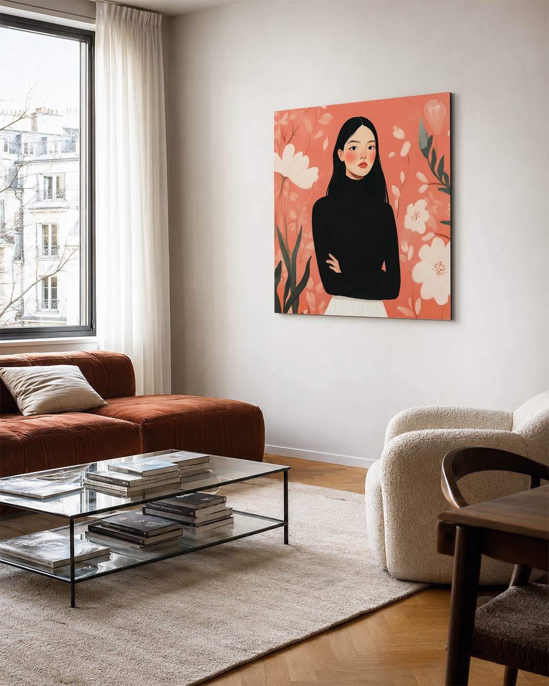 Vrouwelijk portret bloemen Kunstwerk