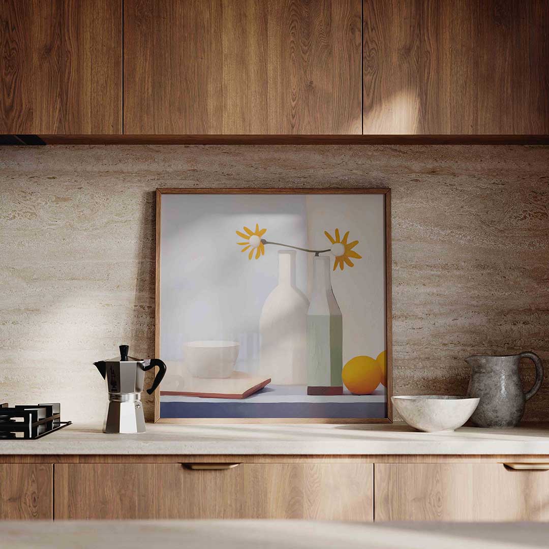 Stilleven met bloemen en fruit Poster