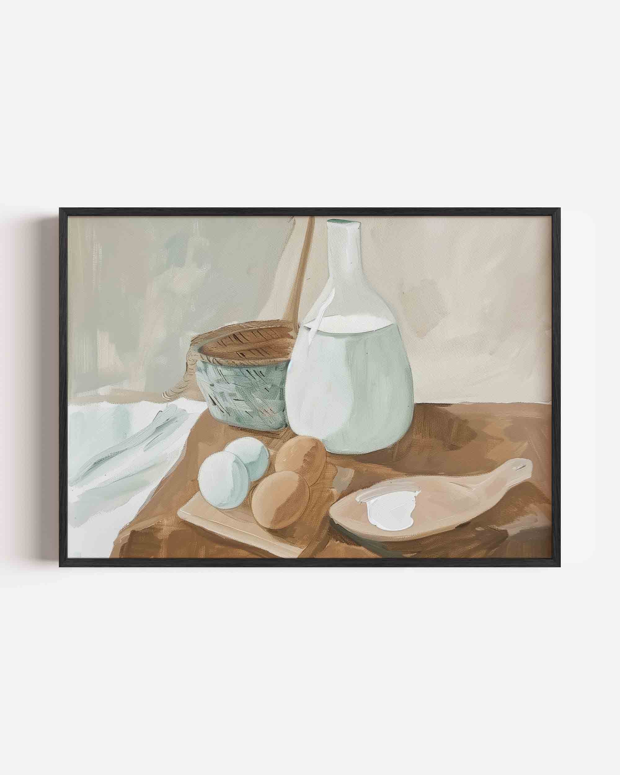 Stilleven met fles en eieren Poster