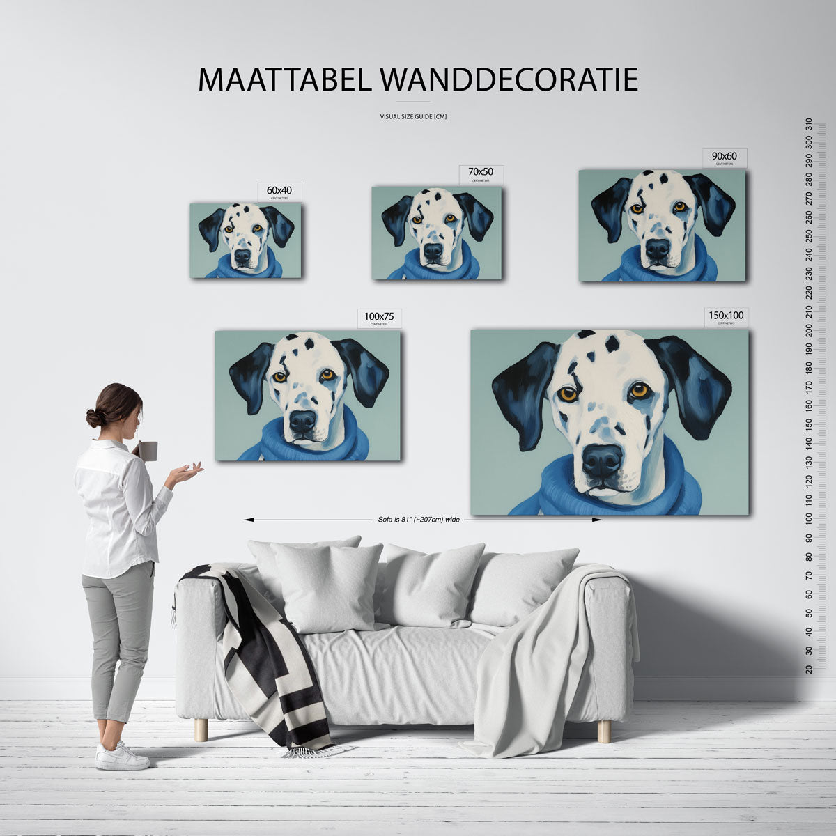 Hond met blauwe sjaal Kunstwerk