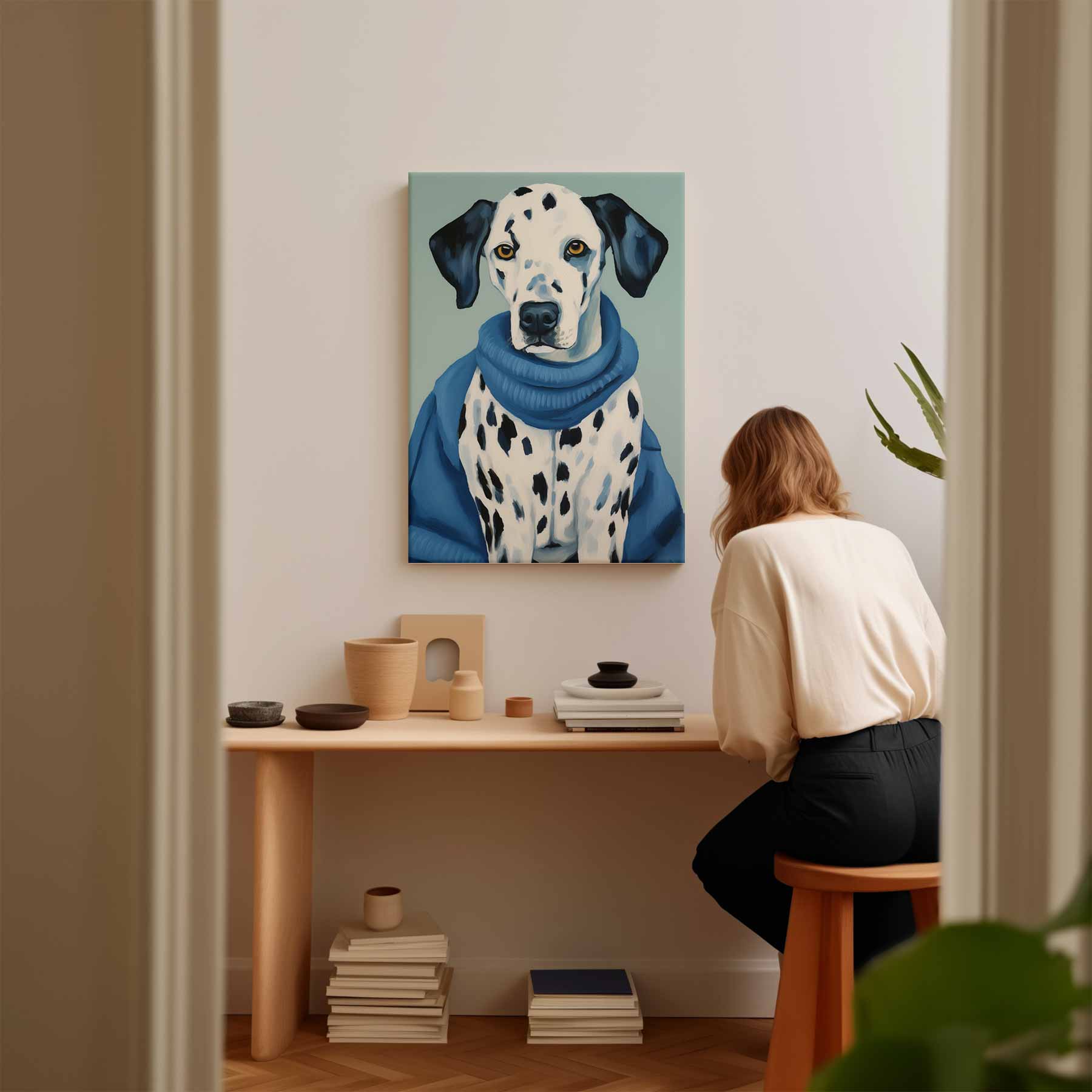 Modieuze Dalmatiër in Blauw Kunstwerk-canvas-dibond-plexiglas-wanddecoratie-WallArtistic