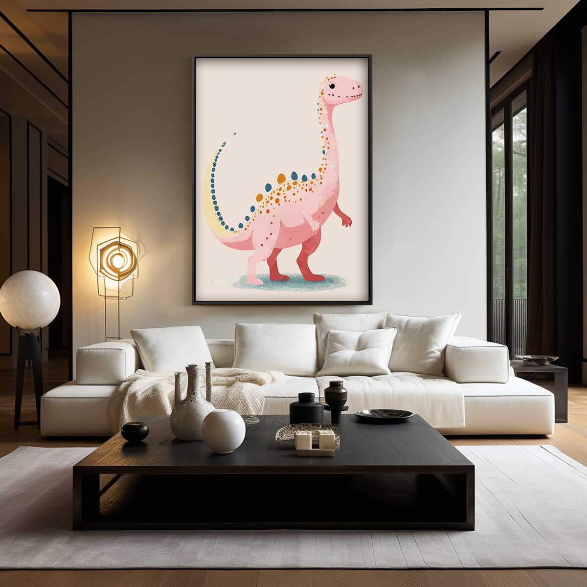 Schattige Dino Illustratie Kunstwerk-canvas-dibond-plexiglas-wanddecoratie-WallArtistic