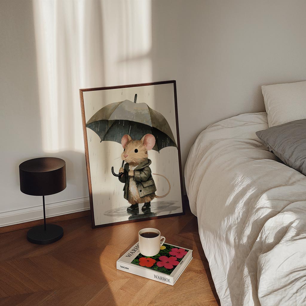 Schattige Muis in de Regen Poster-WallArtistic