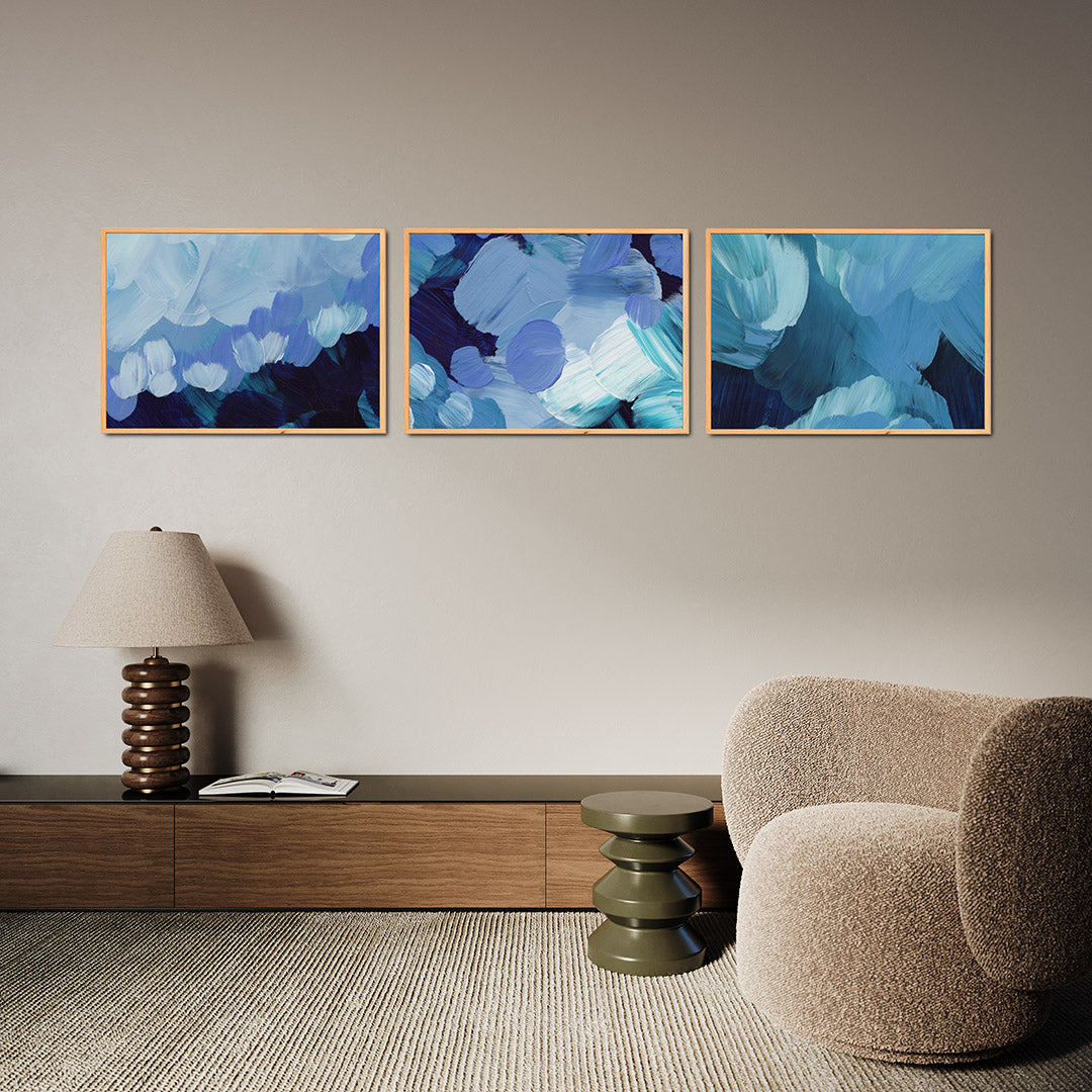 Blauwe borstelstreken Posterset