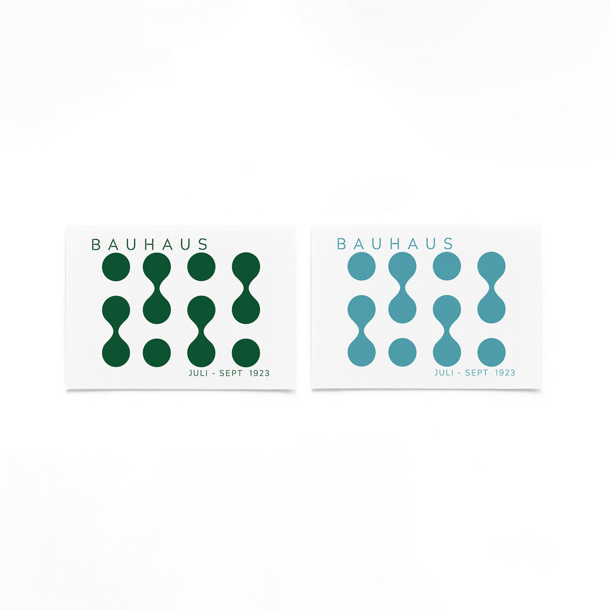Twee landscape posters met groene en turquoise cirkels als vrijstaande productfoto
