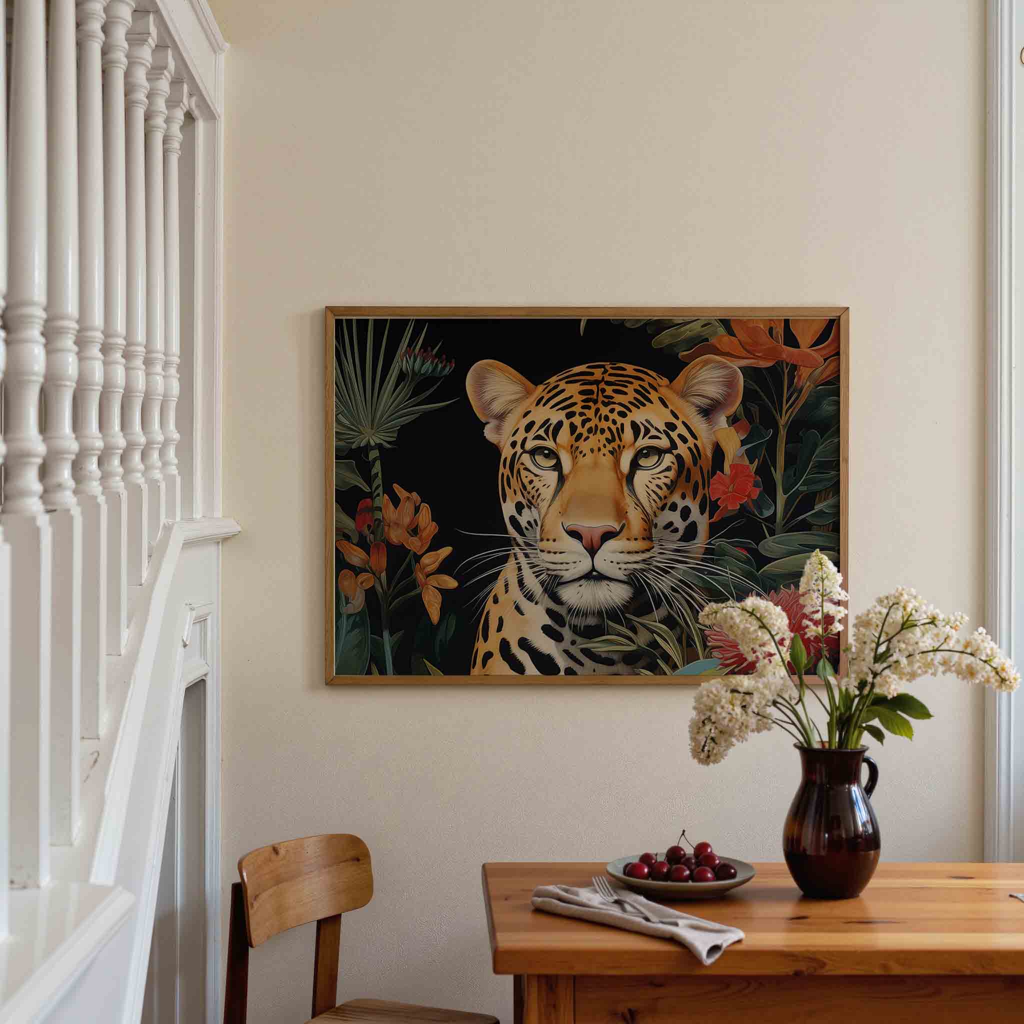 Luipaard met bloemen Poster