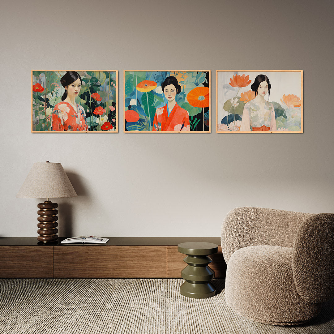 Bloemen en vrouw Posterset
