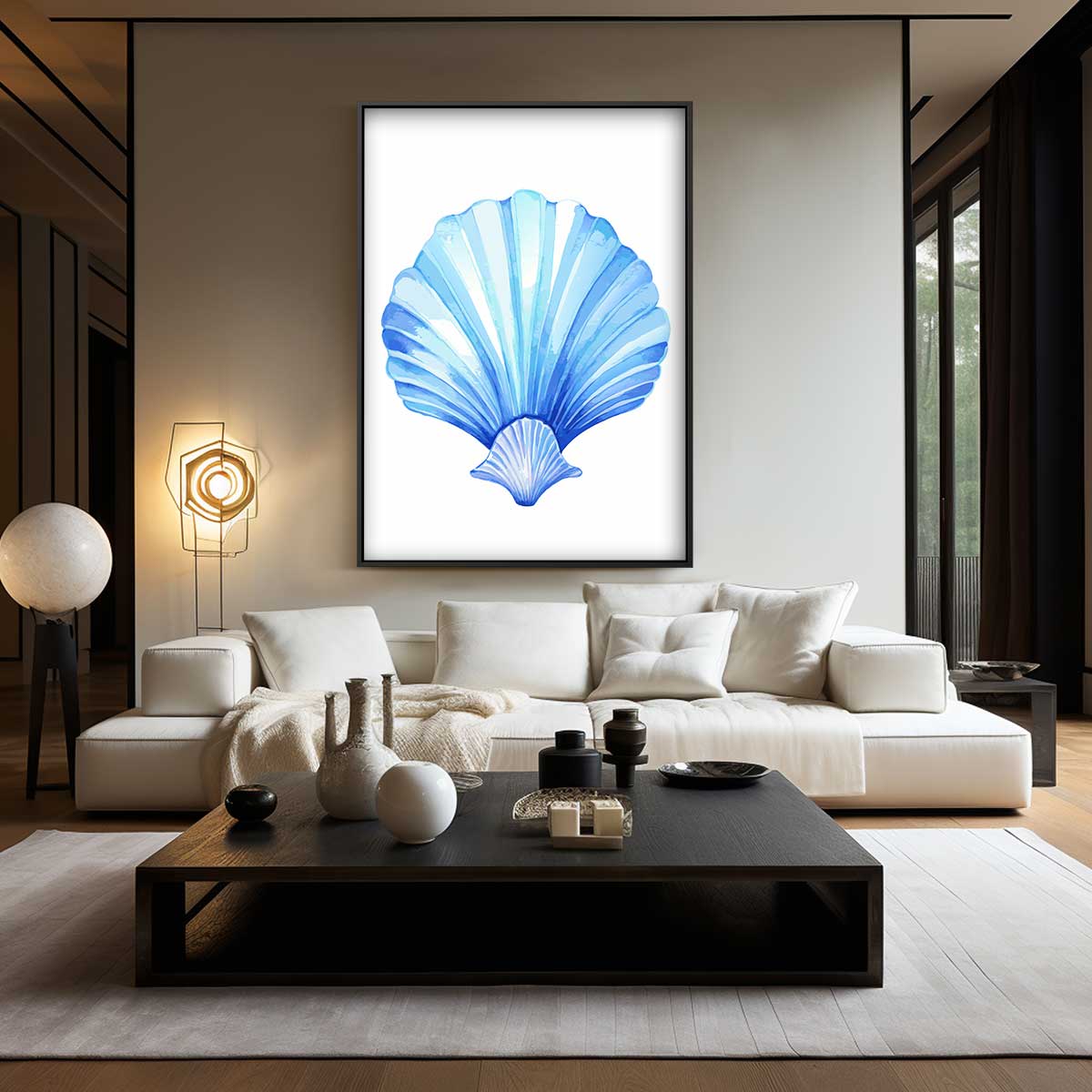 Blauwe Schelp Kunstwerk Kunstwerk-canvas-dibond-plexiglas-wanddecoratie-WallArtistic