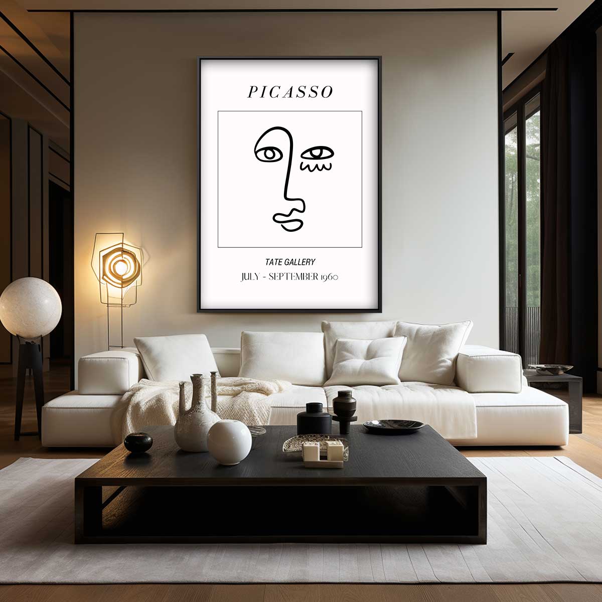 Abstracte Lijntekening Gezicht Kunstwerk-canvas-dibond-plexiglas-wanddecoratie-WallArtistic