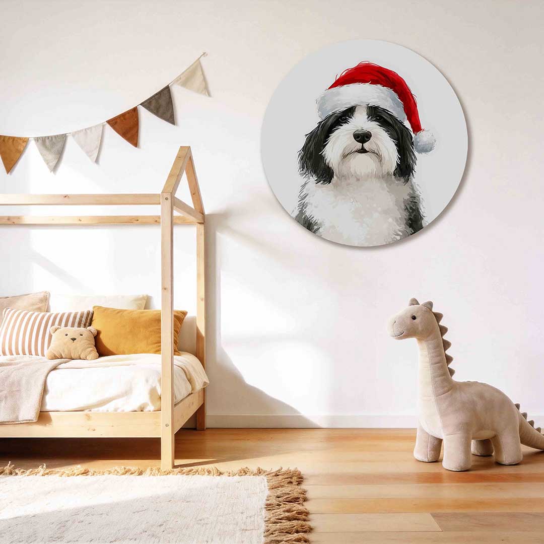 Hond met kerstmuts Muurcirkel