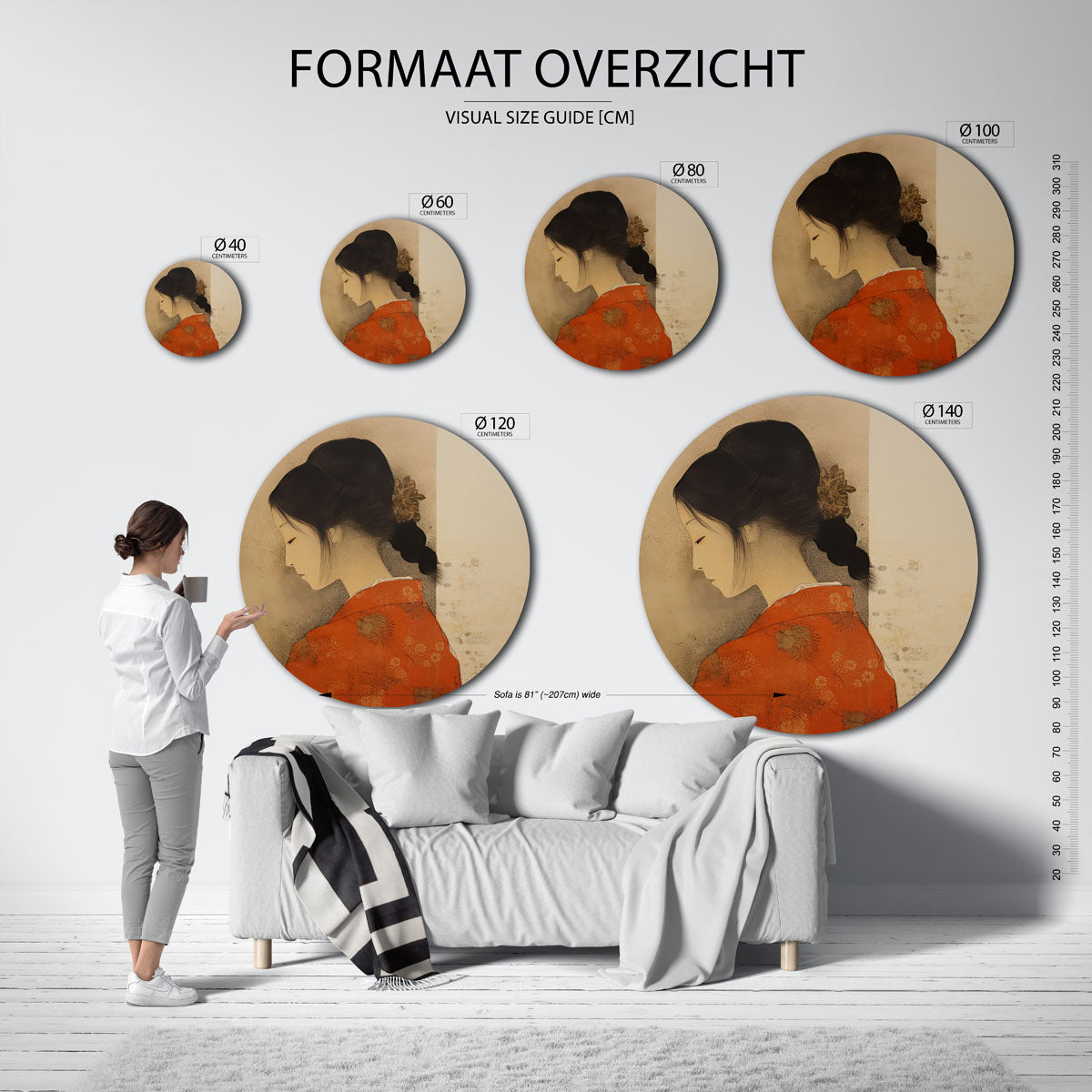 Vrouw in kimono Muurcirkel