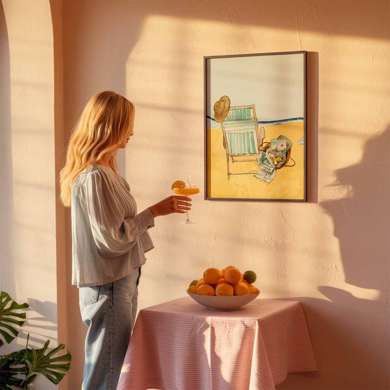 Strandstoel en Hoed Poster-WallArtistic