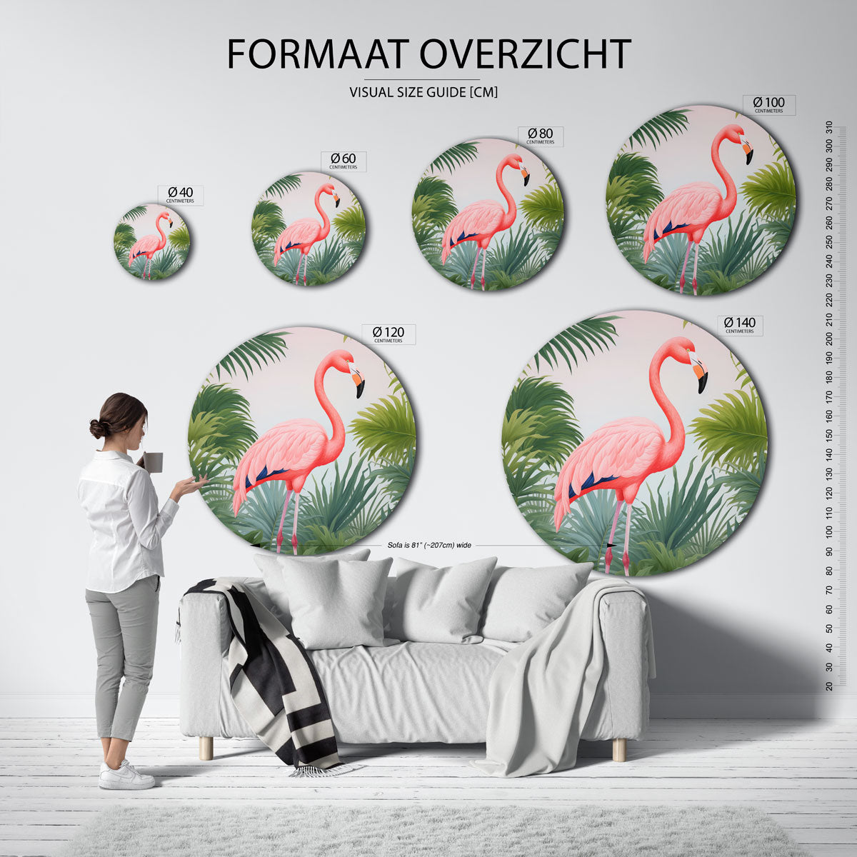 Flamingo en bladeren Muurcirkel