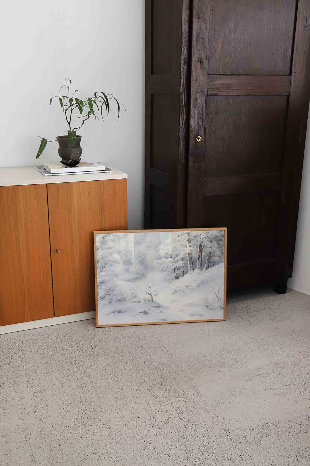 Winterlandschap met besneeuwde bomen Poster