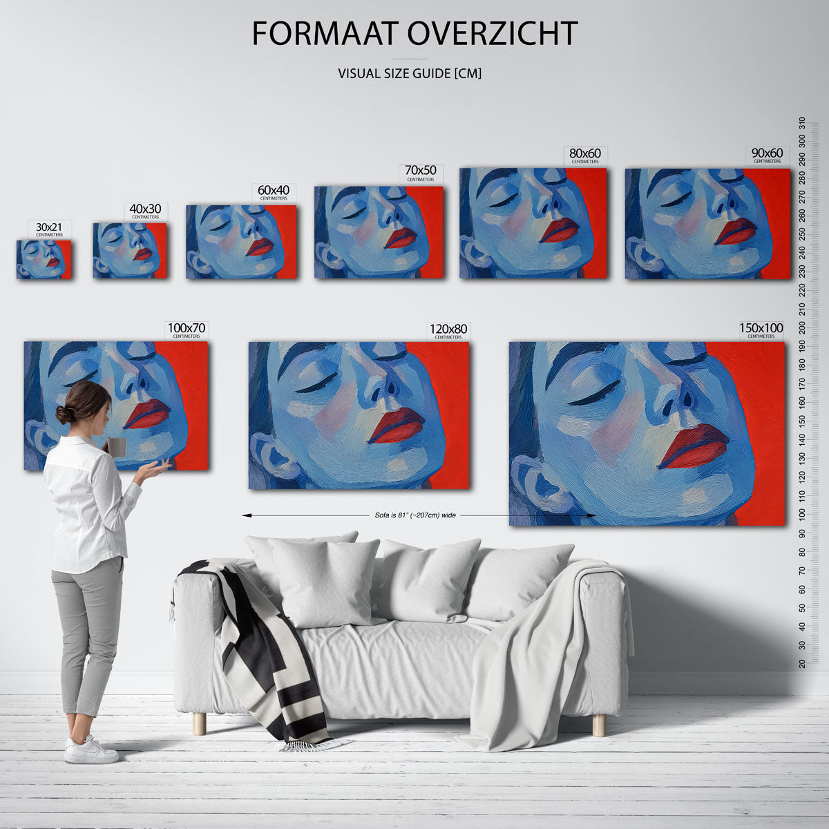 Blauw gezicht met rode achtergrond Poster