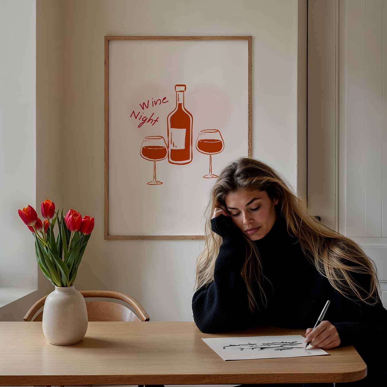 Wijnavond Illustratie Poster-WallArtistic