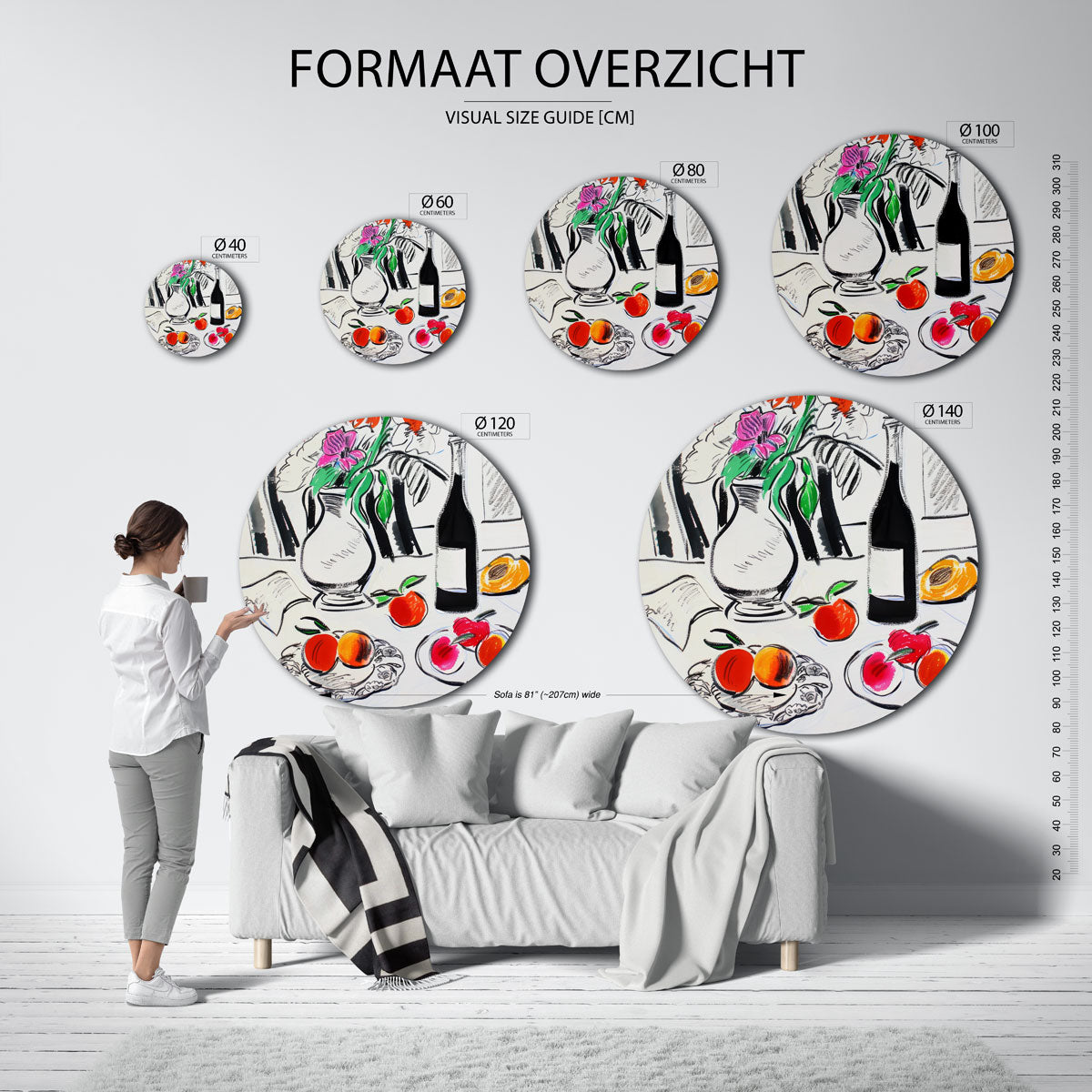 Stilleven met fruit en bloemen Muurcirkel