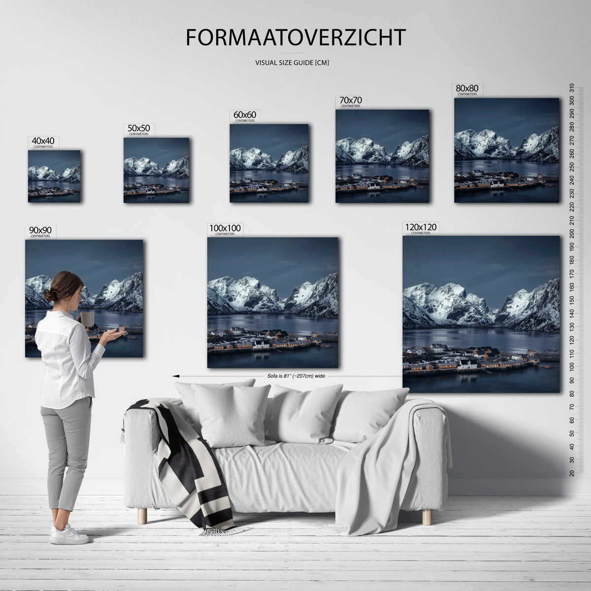 Berglandschap met huizen Kunstwerk