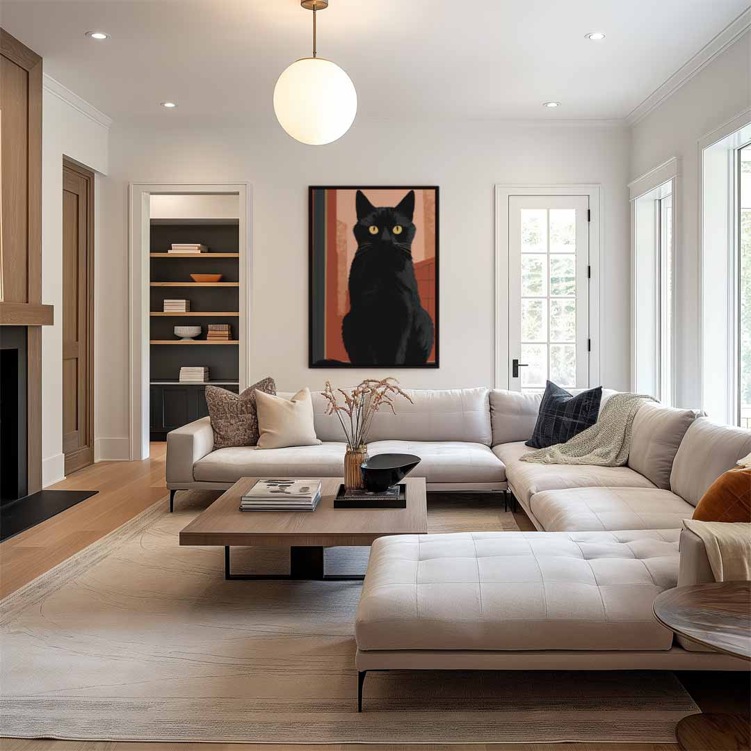 Zwarte Kat op Avondsafari Kunstwerk-canvas-dibond-plexiglas-wanddecoratie-WallArtistic