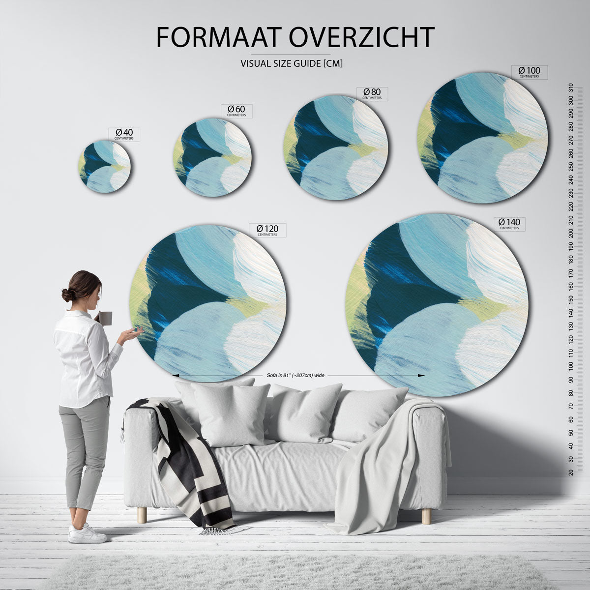 Abstracte blauwe vormen Muurcirkel