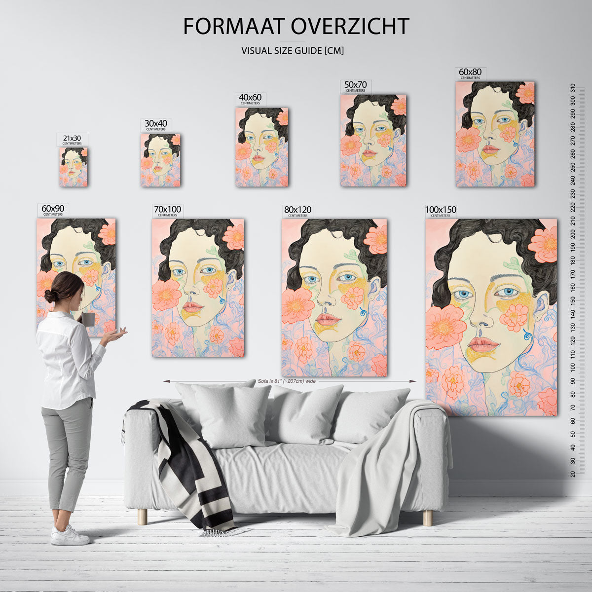 Vrouwelijk gezicht met bloemen Poster